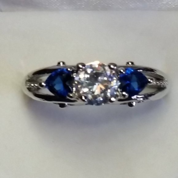 Antique style 925 white and sapphire blue fashion Ring - Picture 3 of 6